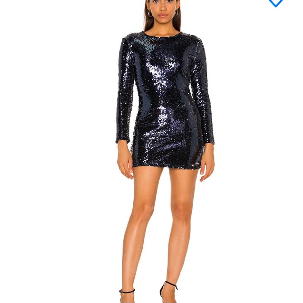 superdown Revolve Sparkly Blue Sequin Cindi Open Back Sexy Mini Dress NWT Size S